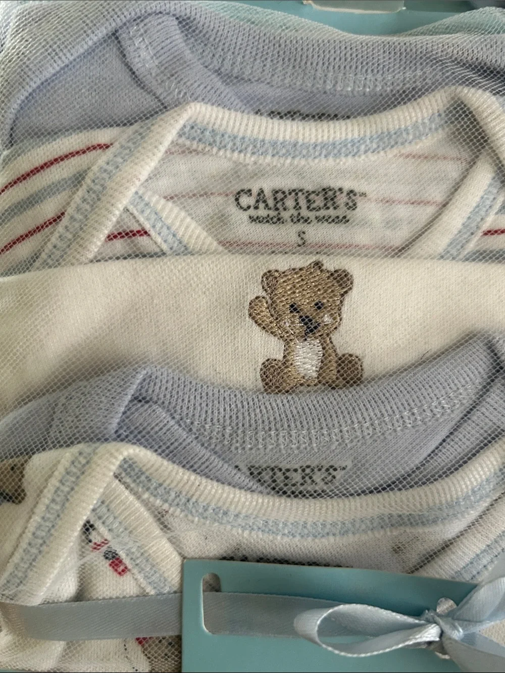 Carter's Baby Boys 5-Pack Bodysuits in Light Blue, Cream and Red Accents